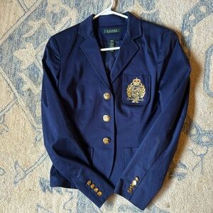 Lauren Ralph Lauren Vintage Navy Cotton Blazer with Gold Crest